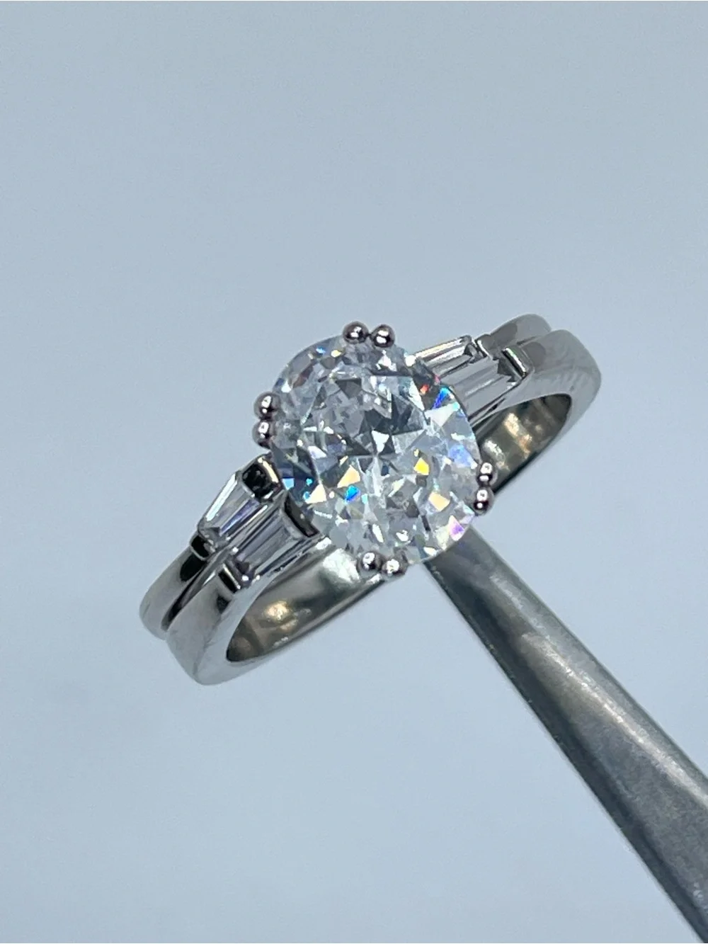 Sterling Silver CZ Double Band Engagement Style Ring Size 7 New